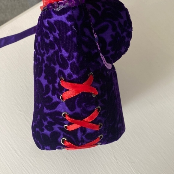 Red Hat Society Hatter Bodice Corset Whimsigoth Purple Red Velvet Mini Party Bag - Picture 6 of 16